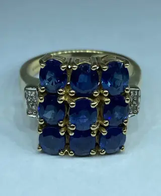 UK Vintage Sapphire and Diamond - 9 kt. Geel goud - Ring
