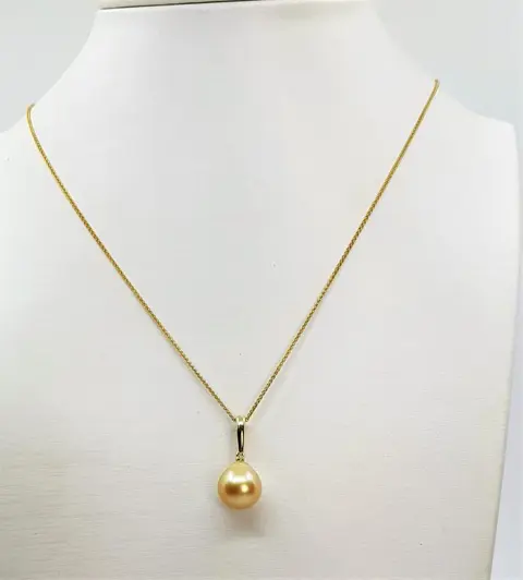 No Reserve Price - 11x12mm Deep Golden South Sea Pearl Drop - 14 karaat Geel goud - Hanger