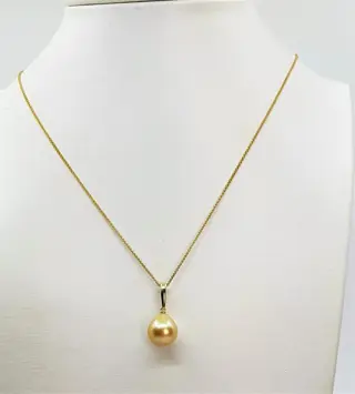 No Reserve Price - 11x12mm Deep Golden South Sea Pearl Drop - 14 karaat Geel goud - Hanger