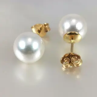 No Reserve Price - Big size Ø 9,8 x 10 mm - 18 karaat Akoya parels, Geel goud - Oorbellen Akoya parel
