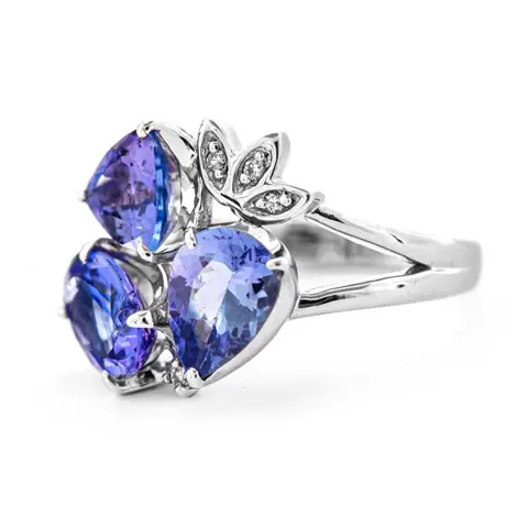 3.12 tcw Tanzinite Ring - 18 karaat Witgoud - Ring - 3.09 ct Tanzaniet - Diamanten van 0,03 ct - geen minimumprijs