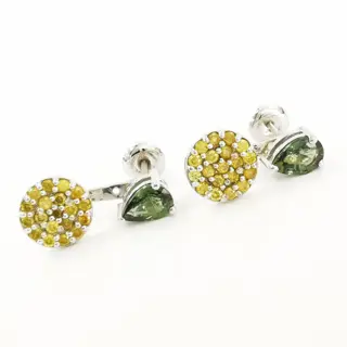 2.05 ct green sapphire & 0.84 ct fancy vivid yellow diamonds designer earrings - 14 karaat Witgoud - Oorbellen Saffier - Diamanten