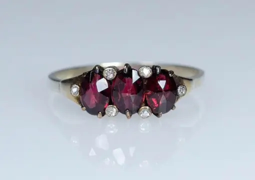 835 Verguld, Zilver - Ring - Granaten - 0.10ct diamanten