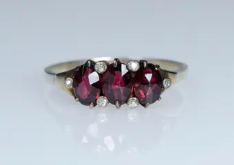 835 Verguld, Zilver - Ring - Granaten - 0.10ct diamanten