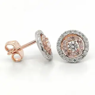 0.69ct Pink and White Diamond Earrings - 14 karaat Rosé goud, Witgoud - Oorbellen - ***GEEN RESERVEPRIJS***