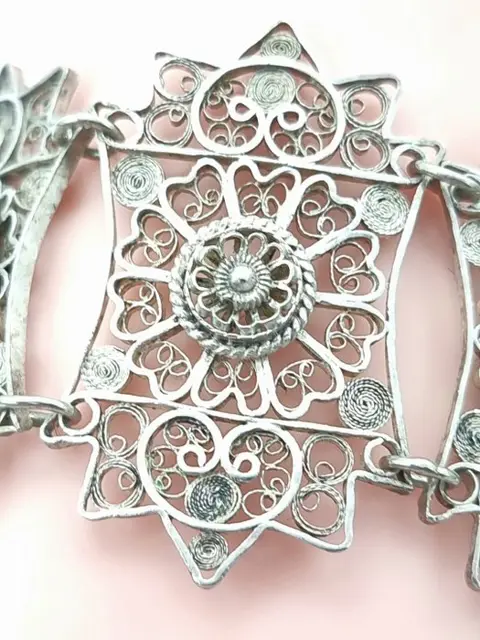 Vintage Filigrane Zilver -Green Agaat - 900 Zilver - Armband