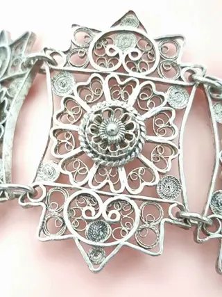 Vintage Filigrane Zilver -Green Agaat - 900 Zilver - Armband