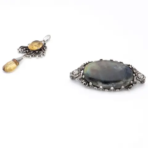 Lot (5) Zilver - Broche, Hanger - Agaat