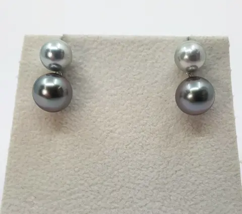 7.5x8.5mm Tahitian and Akoya Pearls - 18 karaat Witgoud - Oorbellen