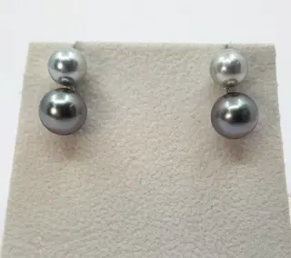 7.5x8.5mm Tahitian and Akoya Pearls - 18 karaat Witgoud - Oorbellen