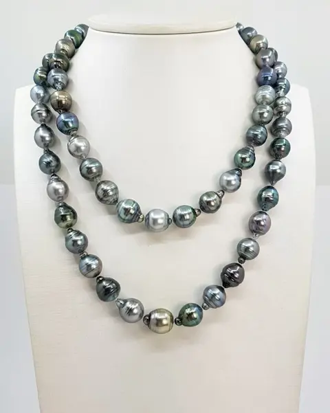 8.2x12mm Multi Tahitian Pearls - 925 Zilver - Halsketting