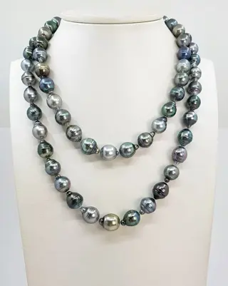 8.2x12mm Multi Tahitian Pearls - 925 Zilver - Halsketting