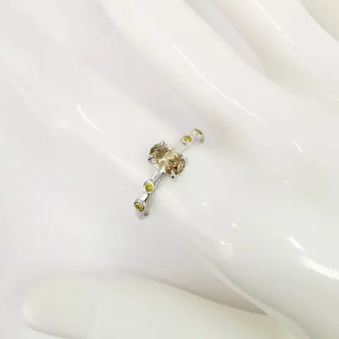 0.50 ct vs fancy light yellowish brown & 0.10 ct fancy intense yellow diamonds designer solitaire - 14 karaat Witgoud - Ring Diamant - Diamanten, AIG gecertificeerd zonder reserve