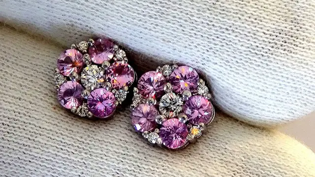 Sapphire Earrings - 14 karaat Witgoud - Oorbellen Saffier - Paars Roze En Diamanten - Geen Reservering