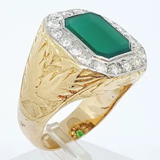 18 karaat Geel goud, Platina - Ring - 1.10 ct Diamanten - Chalcedoon