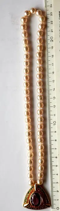 18 karaat Geel goud - Collier met hanger Amethist - Granaatstenen