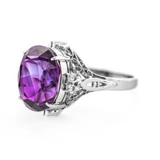 5.08 tcw Amethyst Ring Platina - Ring - 5.00 ct Amethist - Diamanten van 0,08 ct - geen minimumprijs