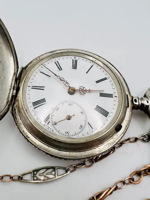 Spiral Breguet 15 Rubis Niello Tula Savonette - 800er Silber - schwarze römische Zahlen - mit Kette - Taschenuhren NO RESERVE PRICE - Heren - 1850-1900