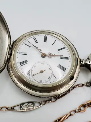 Spiral Breguet 15 Rubis Niello Tula Savonette - 800er Silber - schwarze römische Zahlen - mit Kette - Taschenuhren NO RESERVE PRICE - Heren - 1850-1900