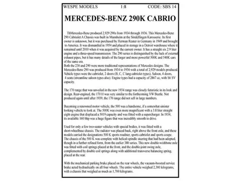 Wespe Models - 1:8 - Mercedes- Benz 290K cabrio , kit