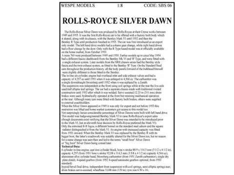 Wespe Models - 1:8 - Rolls-Royce Silver Dawn, Kit