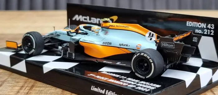 Minichamps - 1:43 - McLaren F1 Team - McLaren MCL35M #4 Lando Norris - Gulf Livery - 3rd Place, Monaco GP 2021 - Limited Edition 1.596 pcs.