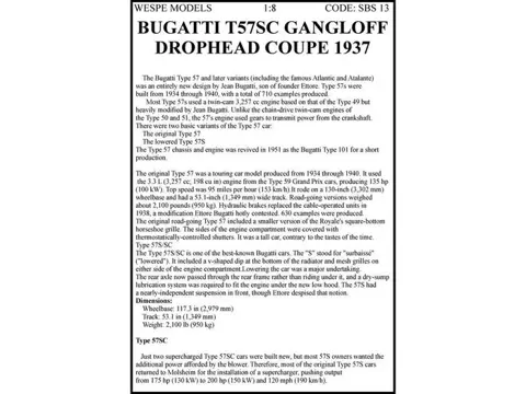 Wespe Classic - 1:8 - Bugatti T57SC Gangloff 1937 Drophead Coupe,kit