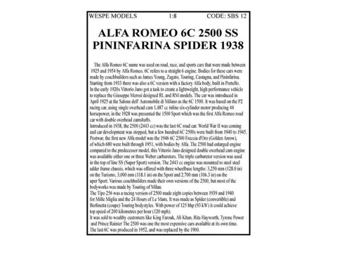 Wespe Models - 1:8 - Alfa Romeo 2500 SS Pininfarina Spyder 1938