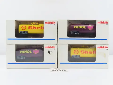 Märklin H0 - 4443/4442 - Goederenwagon - 4x 2-assige ketelwagens met opdruk "SHELL" en "Minol" - DB