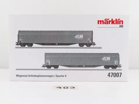 Märklin H0 - 47007 - Goederenwagenset - 2-delige goederenwagenset met 4-assige "Schiebeplanenwagen" - B Cargo