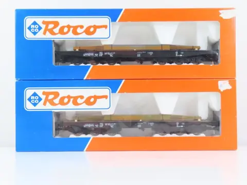 Roco H0 - 47730 - Goederenwagon - 2 Platte wagens voor zware lasten 'Hoogovens' - NS, DMKL