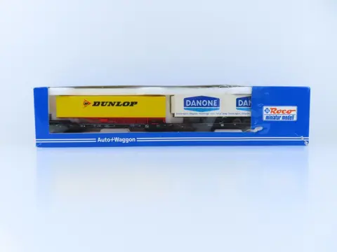 Roco H0 - 1901 - Goederenwagon - 2 geschakelde platte wagens voor het vervoer van vrachtauto's, onderdeel van "Rollende Landstrasse" - DB