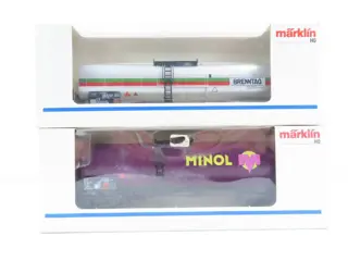Märklin H0 - 4865/4753 - Goederenwagon - 2x 4-assige ketelwagens met opdruk "Brenntag" en "MINOL" - DB