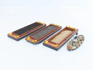 Kibri, Noch H0 - 38522/38524 - Landschap - 3 pontons met lading en een sleepboot