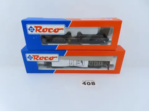 Roco H0 - 46552/46492 - Goederenwagon - 2x 4/6-assige dieplaadwagens voor zeer zwaar transport met lading rails en buizen - DB