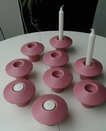 WAXINELICHTJES EN KANDELAAR IN EEN OUDROZE GROOT 5 STUKS