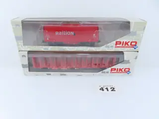 Piko H0 - 54333/54395 - Goederenwagon - 1x 4-assige hout-transportwagen en 4-assige goederenwagen type Shimmns - DB