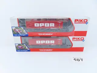 Piko H0 - 57727 - Goederenwagon - Twee 2-assige containerdraagwagens met lading en opdruk "OPDR" - NS