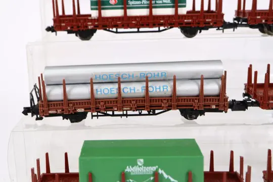 Minitrix, Roco N - Goederenwagon - Zes rongenwagens met lading - DB