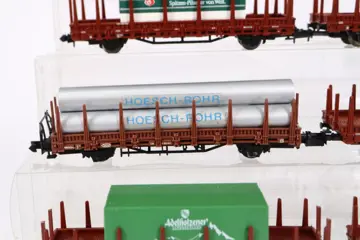 Minitrix, Roco N - Goederenwagon - Zes rongenwagens met lading - DB