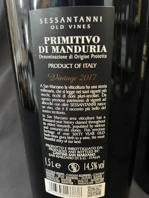 2017 San MarzanoDOP 60 Sessantanni Old Vines Primitivo di manduria - Apulië - 2 Magnums (1.5L)