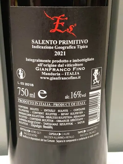 2021 Gianfranco Fino, ES Primitivo - Apulië - 2 Fles (0,75 liter)