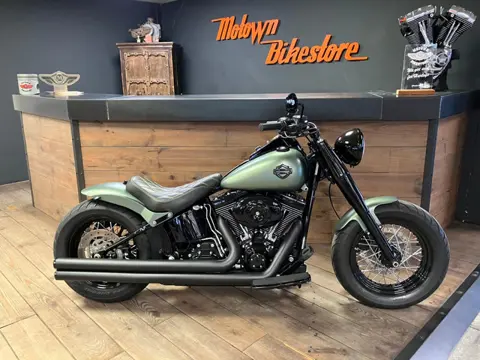 Harley Davidson FLS Softail Custom Denim Green Custom Rear 200 Vance & Hines