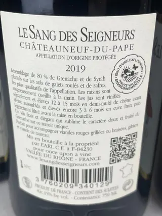 2019 Chateauneuf du Pape - Le Sang des Seigneurs - Rhône - 6 Flessen (0.75 liter)