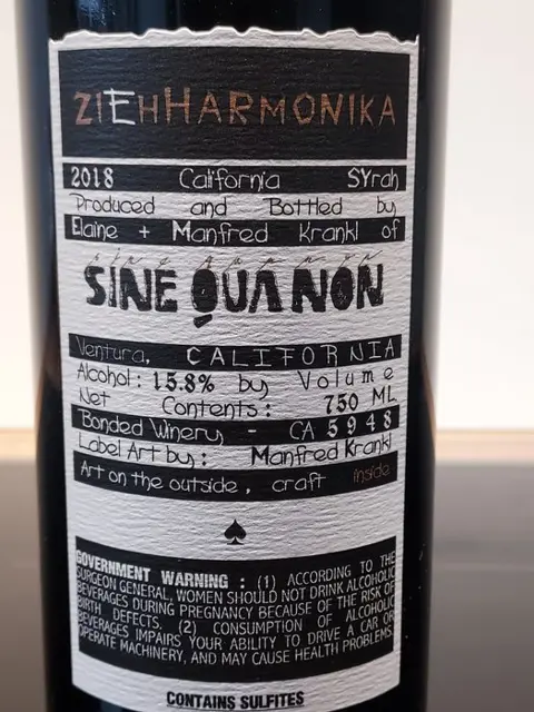 2018 Sine Qua Non 'Squeezebox - Ziehharmonika' Syrah - Californië - 1 Fles (0,75 liter)