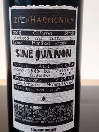 2018 Sine Qua Non 'Squeezebox - Ziehharmonika' Syrah - Californië - 1 Fles (0,75 liter)