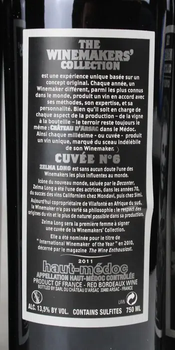 2011 Château d'Arsac - The Winemaker's Collection Saison 6 " Zelma Long " - Haut-Médoc - 6 Fles (0,75 liter)