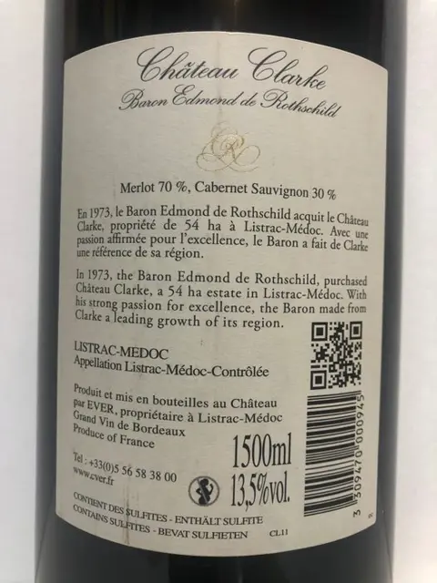 2011 Château Clarke - Bordeaux Cru Bourgeois - 1 Magnums (1.5L)