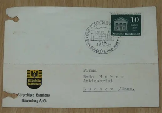 Briefkaart, Duitsland, met dagstempel, 1957.