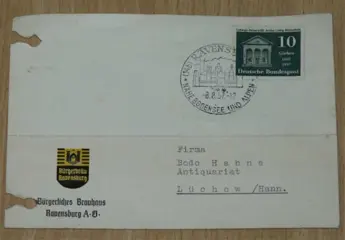 Briefkaart, Duitsland, met dagstempel, 1957.